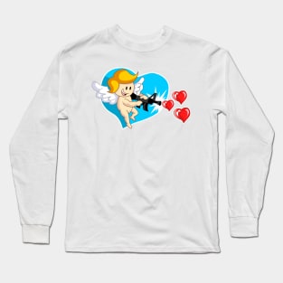 Kawaii Angel with Hearts Machine Gun for Valentine's Day Long Sleeve T-Shirt